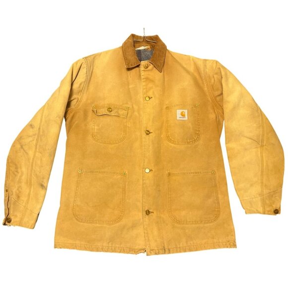 VTG Carhartt Barn Chore Tan Jacket Blanket Lined Work Coat HD Canvas Mens - Picture 1 of 16